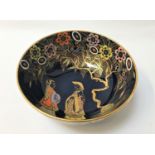 ART DECO CARLTON WARE 'MANDARINS CHATTING' PATTERN BOWL the blue ground with gilt highlights, 20.4cm