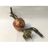 EDWARDIAN COPPER AND BRASS INLET PUMP with a domed reservoir, marked 'Penberthy' and 'Made in U.S.