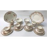 SALISBURY BONE CHINA FLORAL DECORATED TEA SET with gilt highlights, comprising twelve teacups,