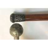 SILVER TOPPED WALKING CANE with The Black Watch regimental badge, hallmarks for Birmingham 1902;