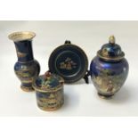 SELECTION OF CARLTON WARE all circa 1930s and on blue grounds, comprising a 'Persian' pattern jar