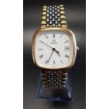 GENTLEMAN'S OMEGA DE VILLE STAINLESS STEEL AND GOLD PLATED WRISTWATCH the white dial with Roman