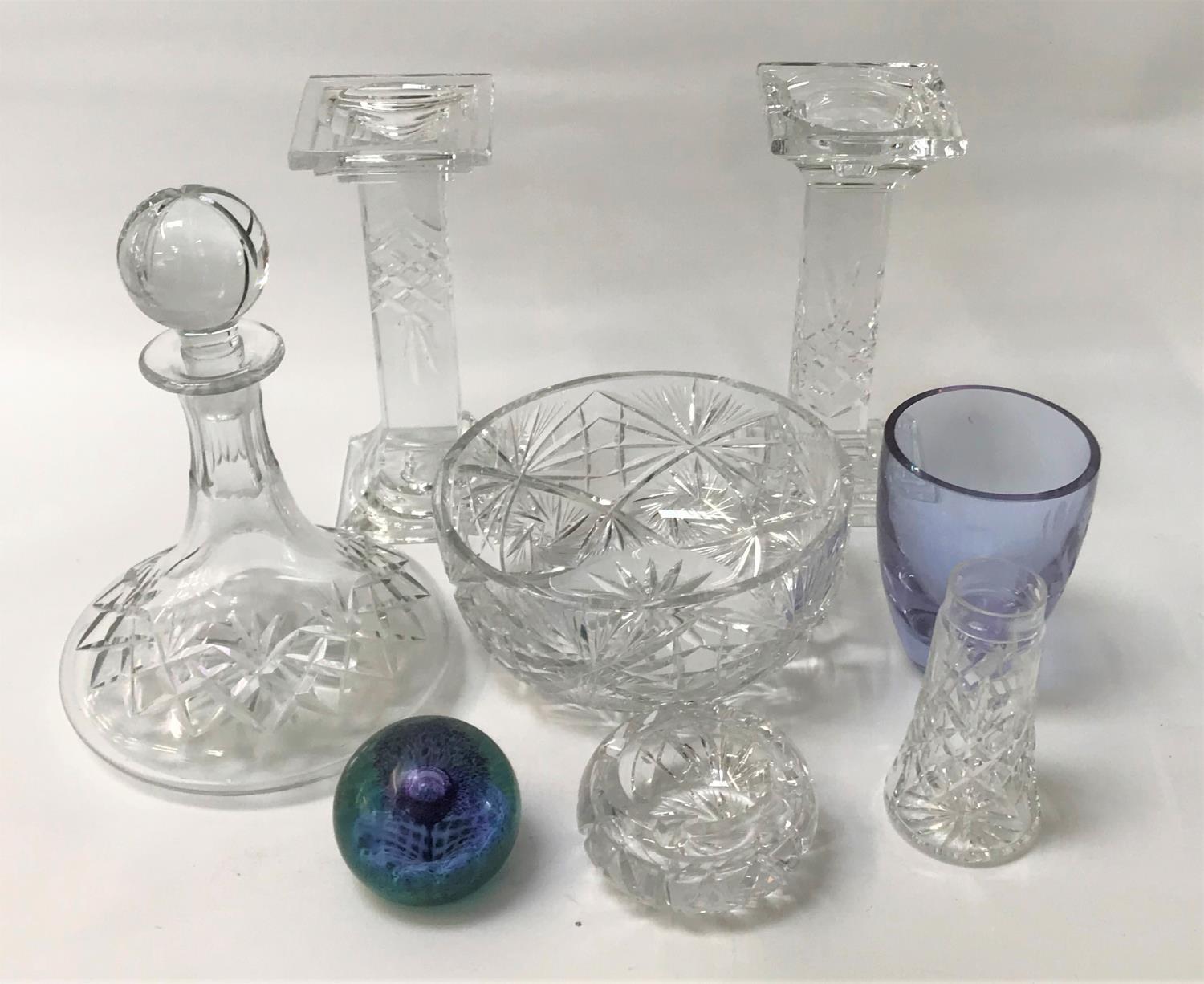 SELECTION OF CRYSTAL AND GLASSWARE including a Caithness Flower of Scotland paperweight, a flower