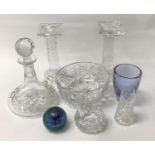 SELECTION OF CRYSTAL AND GLASSWARE including a Caithness Flower of Scotland paperweight, a flower