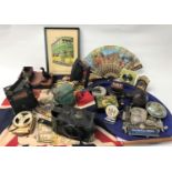 LOT OF VINTAGE COLLECTABLES including a railway lamp, AA car badges, a Pathescope Ace 9.5mm