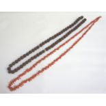 LONG CORAL BRANCH NECKLACE 136cm long, together with a gnarled bead necklace, 114cm long (2)