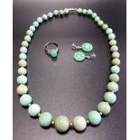 JADE BEAD NECKLACE of graduated form with brass spacers 49cm long, together with a pair of Chinese