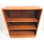 G PLAN TEAK OPEN BOOKCASE with a moulded top above two adjustable shelves, 92.5cm high