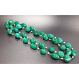 UNUSUAL AVENTURINE BEAD AND PEARL NECKLACE 101cm long
