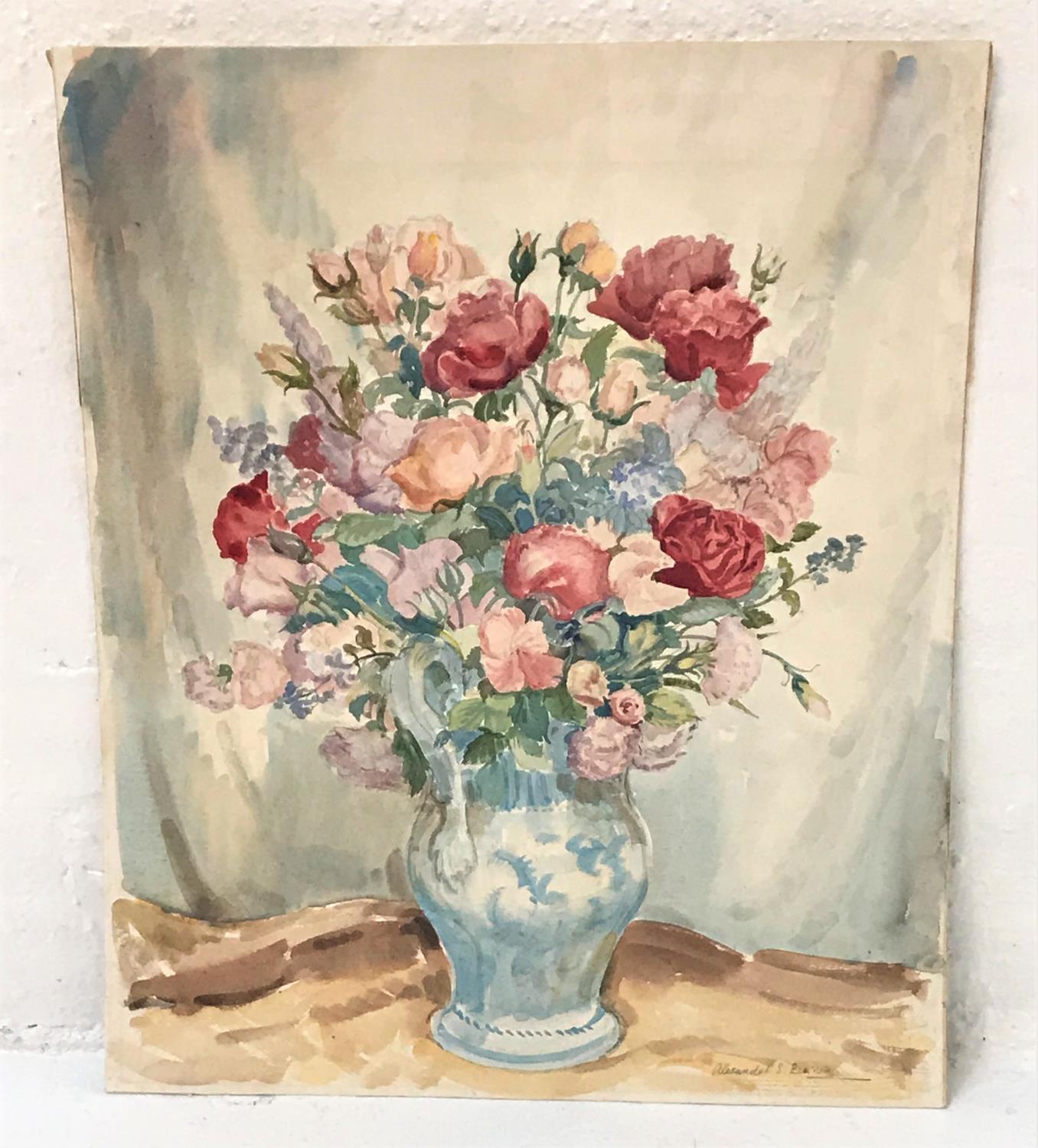 ALEXANDER S. BURNS Still Life Vase of Flowers, watercolour, unframed, 70.5cm x 57cm
