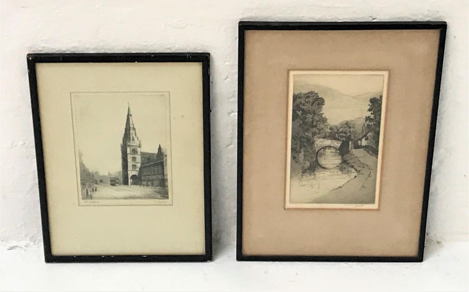 SELECTION OF PICTURES comprising two etchings - W Scott, Tron Steeple, 22cm x 16.5cm; and Chas H - Image 2 of 3