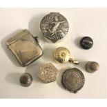 SELECTION OF SMALL SILVER ITEMS including a Victorian Vesta case, Sheffield 1898; a Siam silver pill