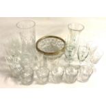 SELECTION OF GLASSWARE including a cut glass tapering celery vase, cut glass trumpet vase, Edwardian