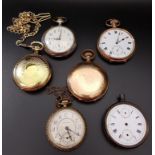 SIX VARIOUS POCKET WATCHES including a gold plate cased Elgin pocket watch, another with 800 mark to