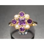 AMETHYST AND SEED PEARL CLUSTER RING the central square cut amethyst in round cut amethyst and