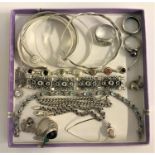 GOOD SELECTION OF SILVER JEWELLERY including bangles of various designs, a cabochon gem set