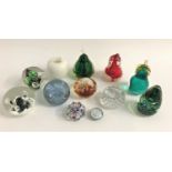 COLLECTION OF TWELVE PAPERWEIGHTS including a Wedwood apple, a Bohemia glass amber coloured and