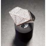 UNUSUAL PAVE SET DIAMOND DRESS RING the multi diamonds in geometric setting, in unmarked gold (tests