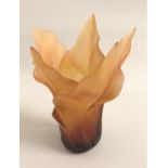 DAUM GLASS TULIP VASE in graduated orange tones, in the form of naturalistic petals, marked 'Daum