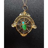 UNUSUAL JADE AND TURQUOISE SPIDER AND WEB DESIGN PENDANT the stone set spider to the centre of the