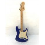 SQUIER FENDER STRAT ELECTRIC GUITAR with metallic blue body, made in China, serial number