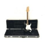 CB SKY ELECTRIC GUITAR with a black gloss and white body with three dial controls, contained in a