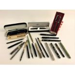 SELECTION OF VINTAGE AND OTHER PENS including a Cross matt black ballpoint pen with box, Scripto