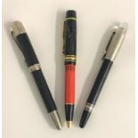 THREE REPLICA MONTBLANC PENS various models, comprising two fountain pens with fourteen carat gold