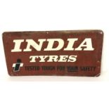INDIA TYRES ALUMINIUM ADVERTISING SIGN with a brown background, 92cm x 183cm