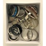 SELECTION OF SILVER AND OTHER RINGS including CZ and stone set examples, 1 box