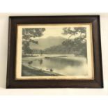 BLACK AND WHITE PHOTOGRAPHIC PRINT OF THE SILVER STRAND, LOCH KATRINE in oak frame, 47.5cm x 66cm