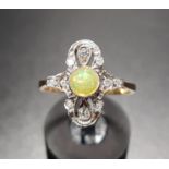 ART DECO STYLE OPAL AND DIAMOND PLAQUE RING the central round cabochon opal in diamond set pierced
