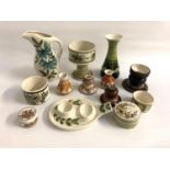 SELECTION OF JERSEY POTTERY ITEMS with a variety of floral and motif decoration, including vases, an