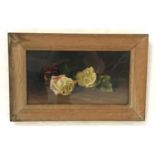 M.L. HAKE Still life of cut roses, oil on board, signed, 15cm x 28.7cm