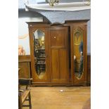 A 19th CENTURY MAHOGANY AND SATINWOOD INLAID THREE DOOR WARDROBE,