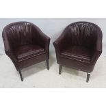 A PAIR OF RETRO DESIGN HIDE UPHOLSTERED TUB SHAPE CHAIRS,