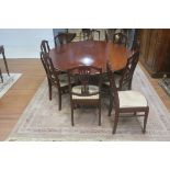 A GEORGIAN DESIGN MAHOGANY HUNTING TABLE, the oval hinged top raised on square moulded legs,