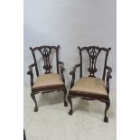 A PAIR OF CHIPPENDALE DESIGN MAHOGANY ELBOW CHAIRS,