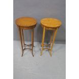 A PAIR OF SATINWOOD AND POLYCHROME OCCASIONAL TABLES,