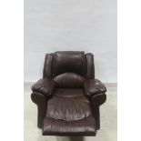 A PAIR OF BROWN UPHOLSTERED RECLINING CHAIRS