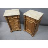 A PAIR OF STAINED WOOD PEDESTALS,