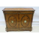 A CONTINENTAL WALNUT KINGWOOD AND GILT BRASS MOUNTED SIDE CABINET,