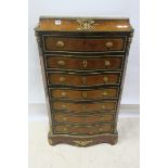 A CONTINENTAL KINGWOOD AND GILT BRASS MOUNTED SECRETAIRE CHEST,