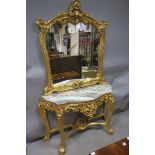 A FINE CONTINENTAL GILTWOOD CONSOLE TABLE AND MIRROR,