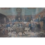 ANN ACKERMANN Coloured print Inscribed 'The Trial of Bill Byrne under Martin's Act' In a walnut