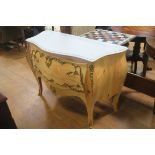 A CONTINENTAL PINE AND GILT BRASS CHEST OF BOMBAY OUTLINE The white veined marble top above two
