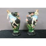 A PAIR OF ART NOUVEAU DESIGN GLAZED CHINA VASES,