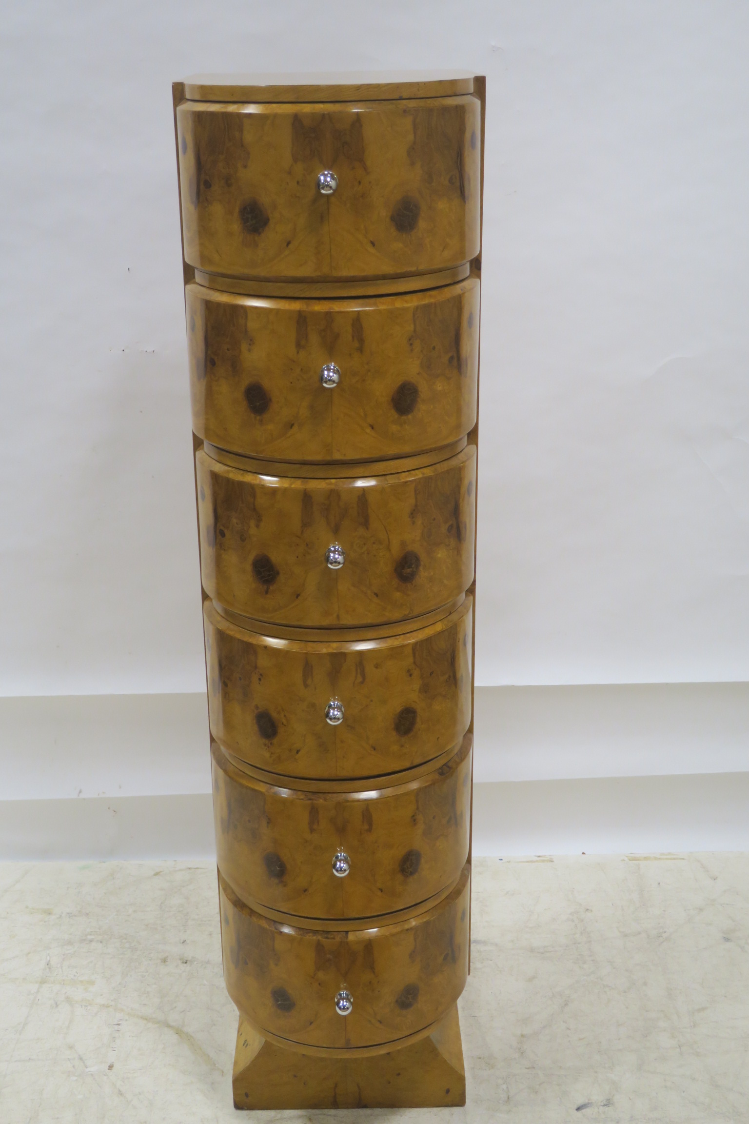 A GOOD ART DECO DESIGN WALNUT TALLBOY,