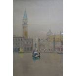 VENETIAN SCENE Figure in a Gondola Watercolour Indistinctly signed lower left 53cm (h) x 37cm (w)