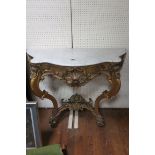 A 19th CENTURY GILTWOOD AND GESSO CONSOLE TABLE,